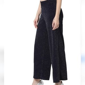Angie Glittery Wide Leg Black Pant SzM Waistband Pull-On Party